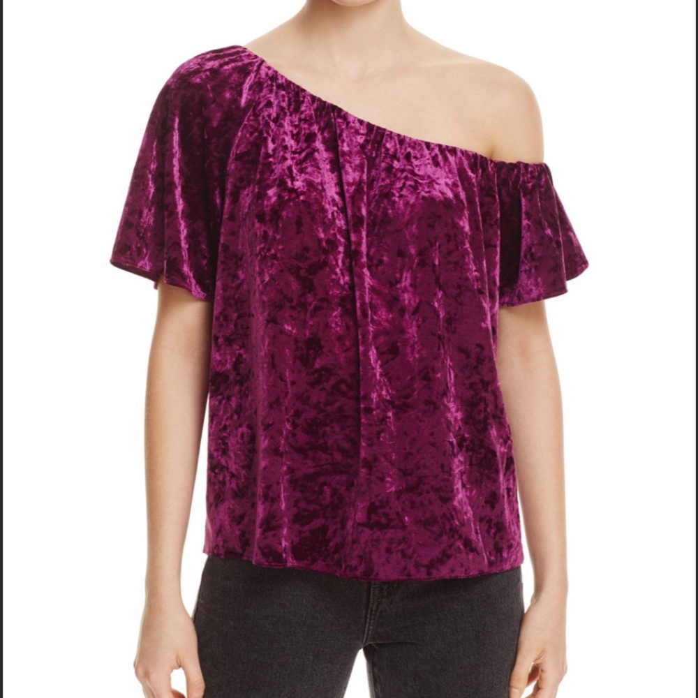 Cooper & Ella Purple Velvet Off the Shoulder Top